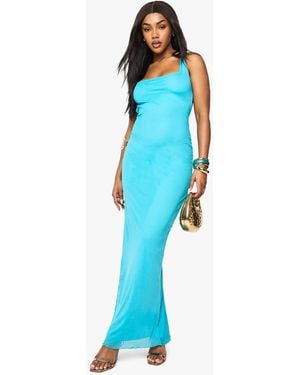 Boohoo Scoop Back Mesh Maxi Dress - Blue