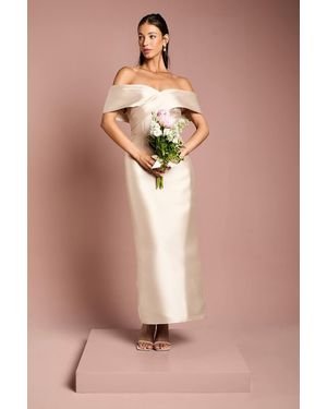 Coast Twill Bardot Pleat Detail Column Detail Maxi Bridesmaid Dress - Natural