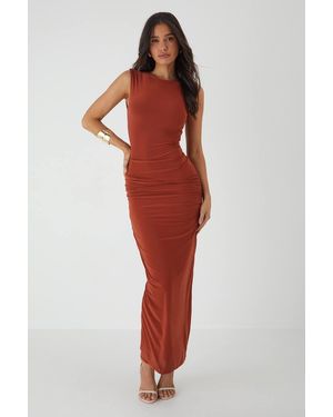 MissPap Slash Neck Cap Sleeve Drape Maxi Dress - Red