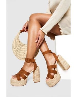 Boohoo Cut Out Detail Espadrille 2 Part Heels - Natural
