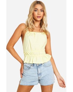 Boohoo Linen Look Halterneck Backless Cami - White
