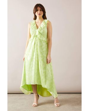 Wallis Floral Jacquard Ruffle Hi-Low Midi Dress - Green
