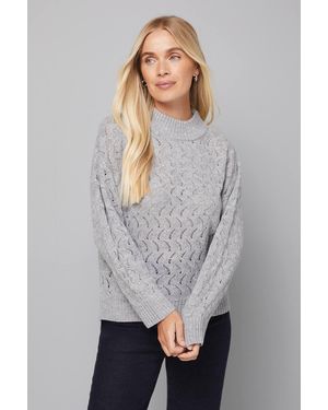 Wallis Petite Sparkle Pointelle Funnel Neck Sweater - Gray