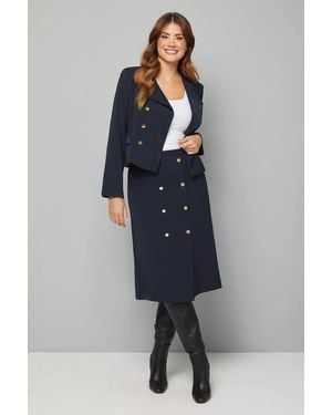 Wallis Midi Column Button Wrap Skirt - Blue