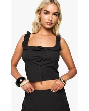 Boohoo Cotton Poplin Down Crop Top - Black