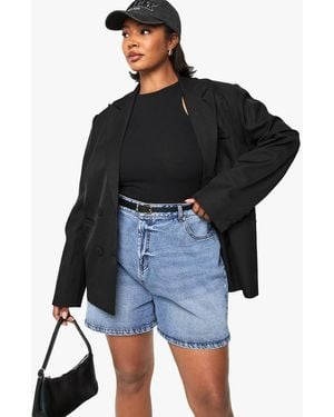 Boohoo Plus Denim Mom Short - Black
