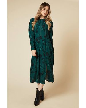 Dorothy Perkins Floral Lace Trim Body Long Sleeve Midi Dress - Blue