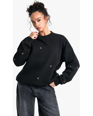Boohoo Sudadera Oversize Con Ojales - Negro
