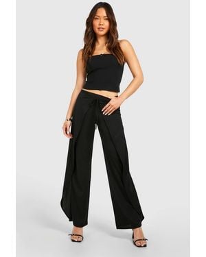 Boohoo Tie Front Wrap Detail Trouser - Black