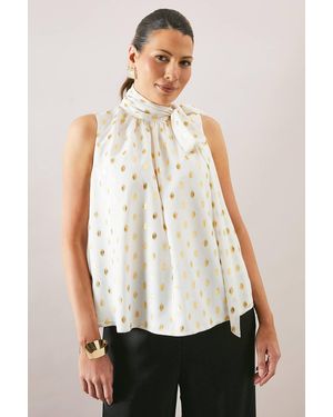 Wallis Metallic Tie Neck Spot Blouse - White