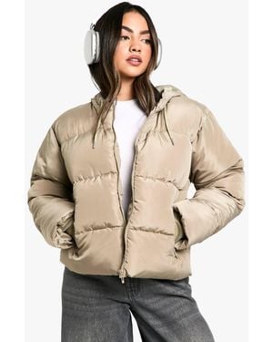 Boohoo Hooded Short Puffer - Natural