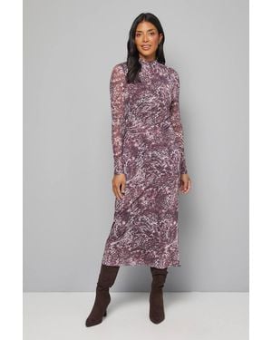 Wallis Animal Mesh Ruched Midaxi Dress - Purple