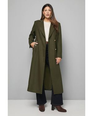 Wallis Pu Pocket Detail Longline Coat - Green