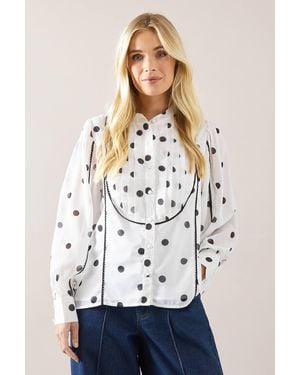 Wallis Petite Spot Print Button Front Blouse - White