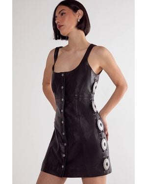 Nasty Gal Real Leather Buckle Detail Western Mini Dress - Black