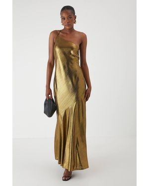 MissPap Asymmetric Neck Metallic Maxi Dress