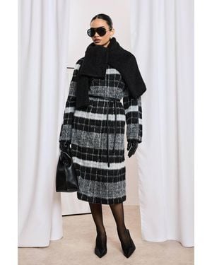 Boohoo Oversized Check Wool Look Coat - Blue