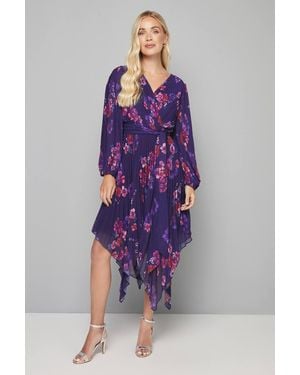 Wallis Petite Floral Pleated Asymmetric Wrap Dress - Purple