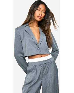 Boohoo Boxy Cropped Blazer - Blue