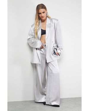 Warehouse High Shine Satin Drawstring Pants Co-Ord - White