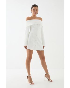 MissPap Tailored Bardot Blazer Mini Dress - White