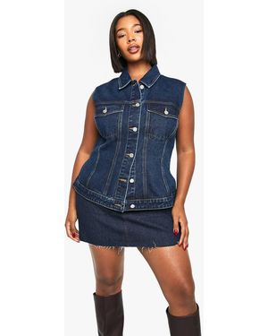 Boohoo Plus Pocket Detail Denim Waistcoat - Blue