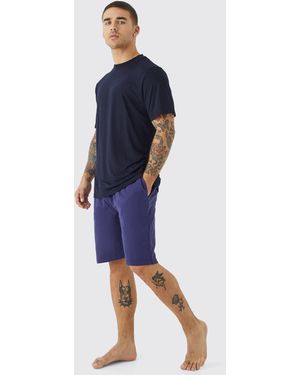 BoohooMAN Soft Feel Loungewear Shorts-Set - Blau