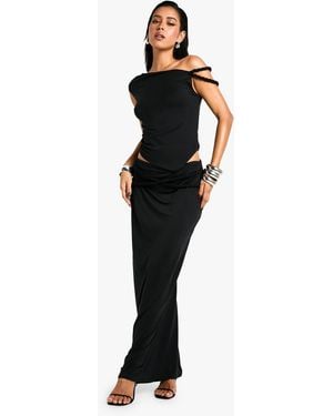 Boohoo Slinky Robe Strap Detail Maxi Skirt - Black