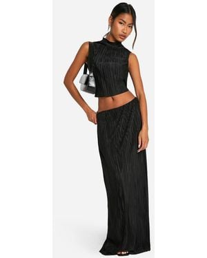Boohoo Plisse Maxi Skirt - Black