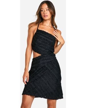 Boohoo Tall Textured Chiffon Ruffle Mini Dress - Black