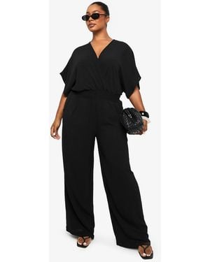 Boohoo Plus Blouson Sleeve Wide Leg Jumpsuit - Black