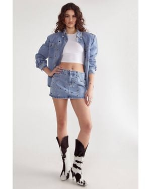 Nasty Gal Eyelet Detail Denim Skirt - Blue