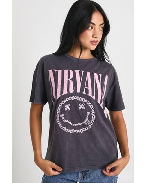 Boohoo Nirvana License Printed T-Shirt - Gray