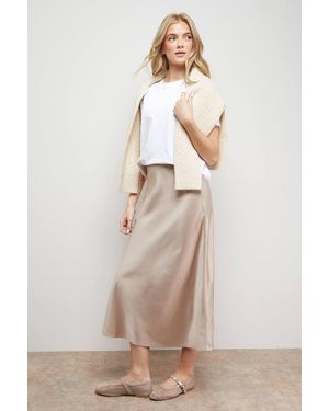 Oasis Bias Cut Satin Midi Skirt - Natural