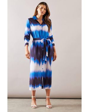 Wallis Ombre Button Through Belted Shirt Dress - Blue