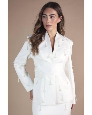 Coast Wrap Satin Bridal Blazer With Pearl - Brown