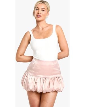 Boohoo Satin Puffball Mini Skirt - Pink