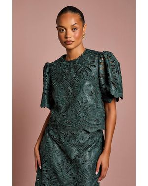 Coast Petite Pu Short Sleeve Top - Green