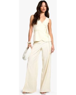 Boohoo Tall Linen Look Tailored Trouser - Natural