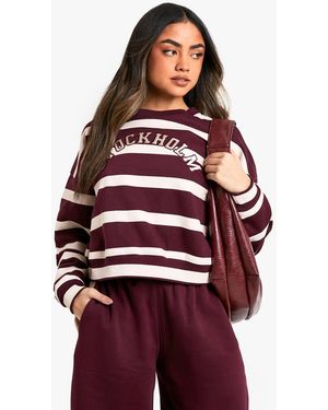 Boohoo Stockholm Striped Cropped Sweatshirt - Red