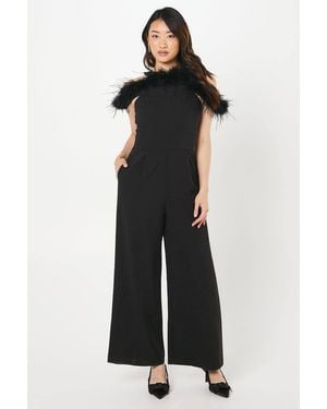 Coast Feather Off Shoulder Jumpsuit - Black