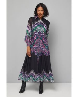 Wallis Paisley Tiered Shirt Maxi Dress - Gray