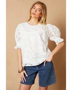 Oasis Broderie Detail Blouse - Blue