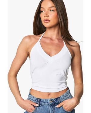 Boohoo Cotton V Neck Vest Top - White