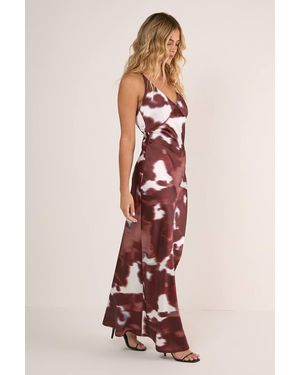Nasty Gal Cow Satin Plunge Strappy Maxi Slip Dress - Brown