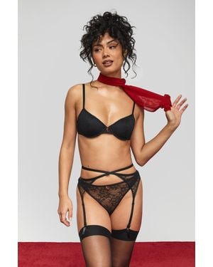Boohoo Chilli Trim Padded Plunge Bra - Black