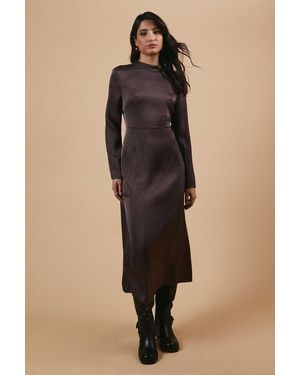 Oasis Satin High Neck Twist Back Midi Dress - Natural