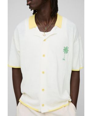 Boohoo Camisa De Punto Con Bordado De Palmeras - Blanco