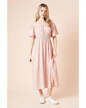 Dorothy Perkins Floral Bardot Full Skirted Midi Dress - Pink