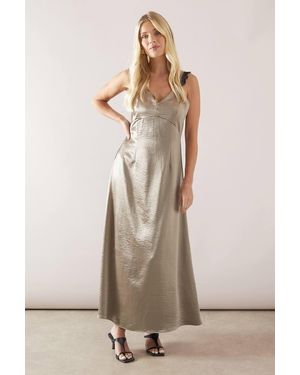 Wallis Petite Occasion Satin Lace Detail Maxi Dress - Natural